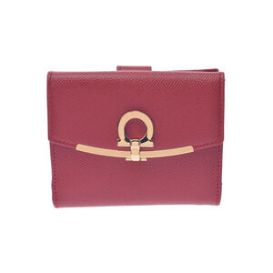 SALVATORE FERRAGAMO Gancini Double Wallet Red Calfskin Bifold